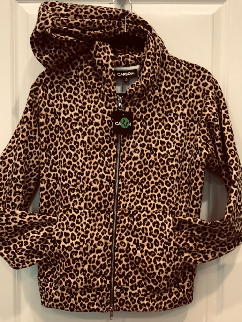 Leopard Print Hoody XL Carbon New Tag Full Zip Pockets Large Hood